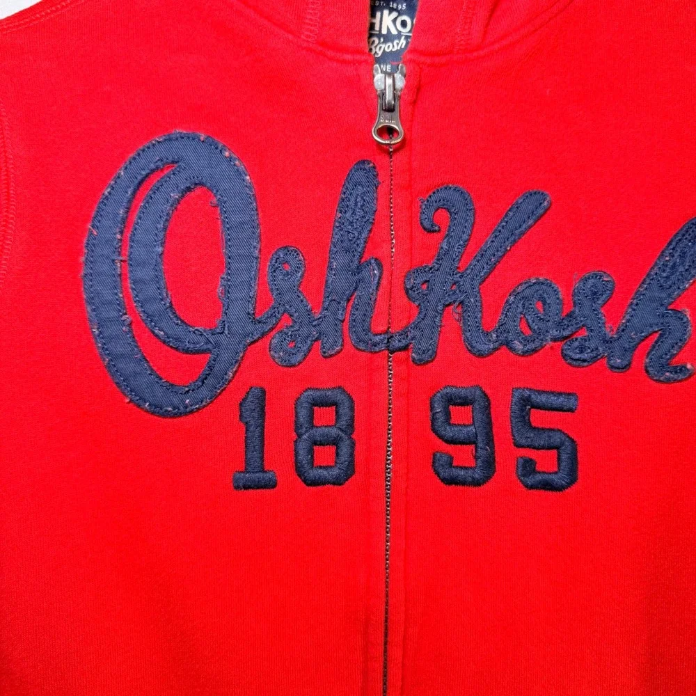 OshKosh Bgosh Kids Red Full Zip Hoodie Navy Chenille Logo Sweatshirt Size 14